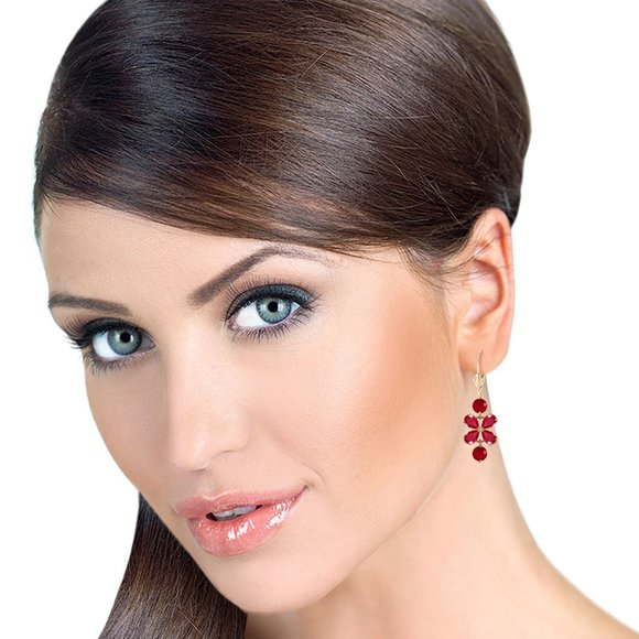 14K. GOLD CHANDELIER EARRING WITH NATURAL RUBIES - Picture 3 of 6